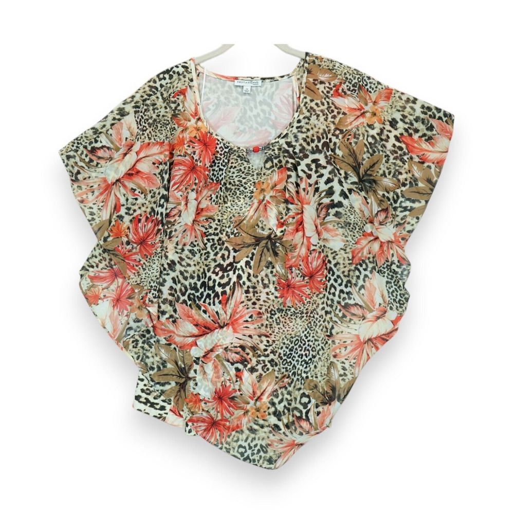 NWT Notations Plus Size 2X Multicolor Top Blouse Floral & Animal Pattern